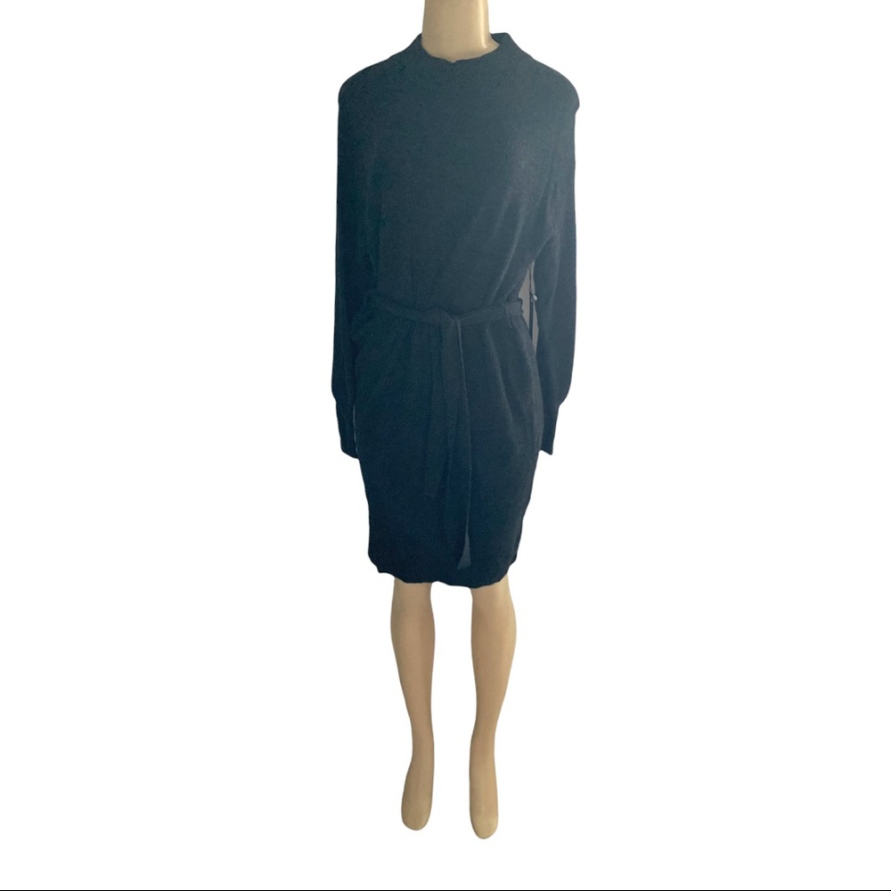NWT Wool Dynamite Knitwear Sweater Dress Mini Belted LS Charcoal Black - Picture 4 of 8